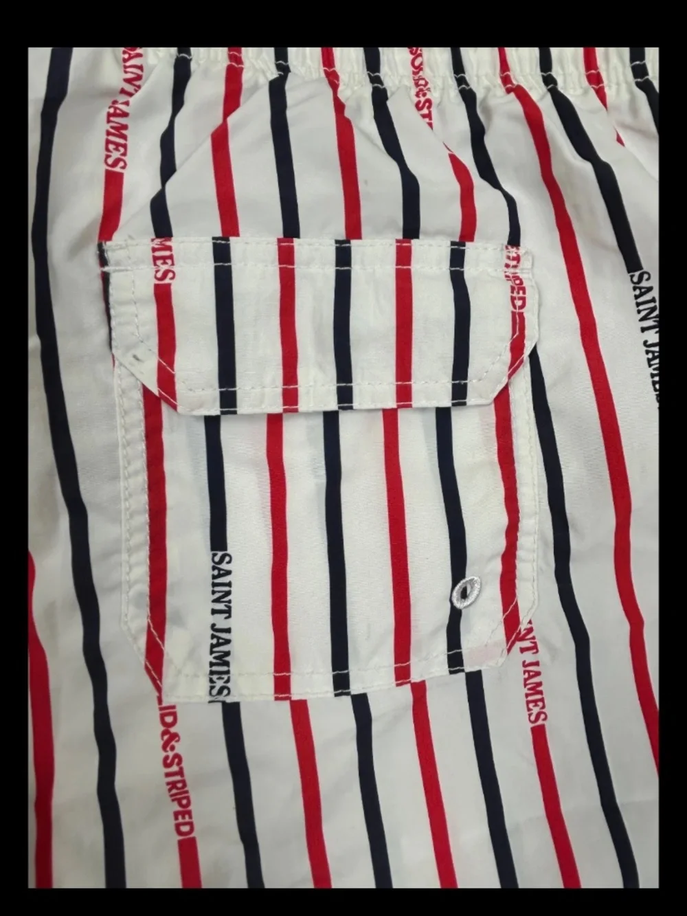 Saint James X Solid & Striped Swim Trunks Shorts Mens XL Red White Blue Lined